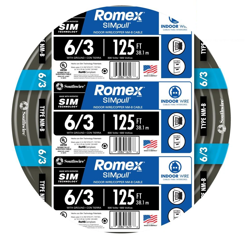 Southwire 125-ft 6/3 Romex SIMpull Stranded Indoor CU NM-B W/G Individual Pack (By-the-roll) 63950002