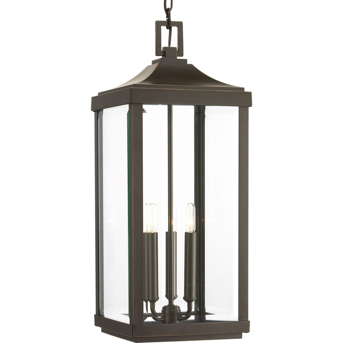 Progress Lighting Gibbes Street 3 -Light Antique Bronze Traditional Beveled glass Lantern Small Indoor/Outdoor Hanging Pendant light 955189