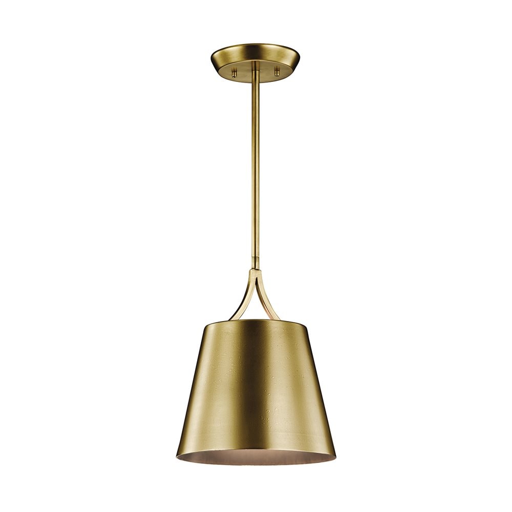 Kichler Maclain 1 -Light Natural Brass Transitional Etched glass Cone Medium Hanging Pendant light 1253304