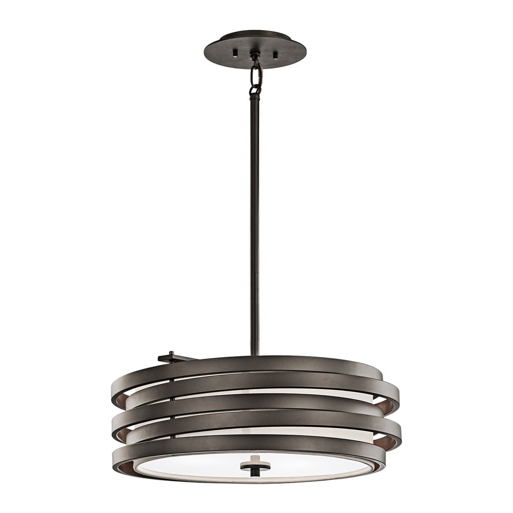 Kichler Roswell 3 -Light Olde bronze Modern/contemporary Etched glass Geometric Medium Hanging Pendant light 1253238