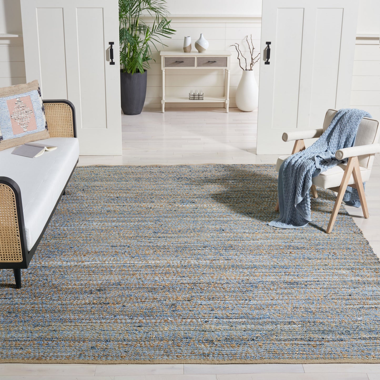 Safavieh Cape Cod Derry 11 x 15 (ft) Jute Natural/Blue Rectangular Indoor Abstract Coastal Area rug