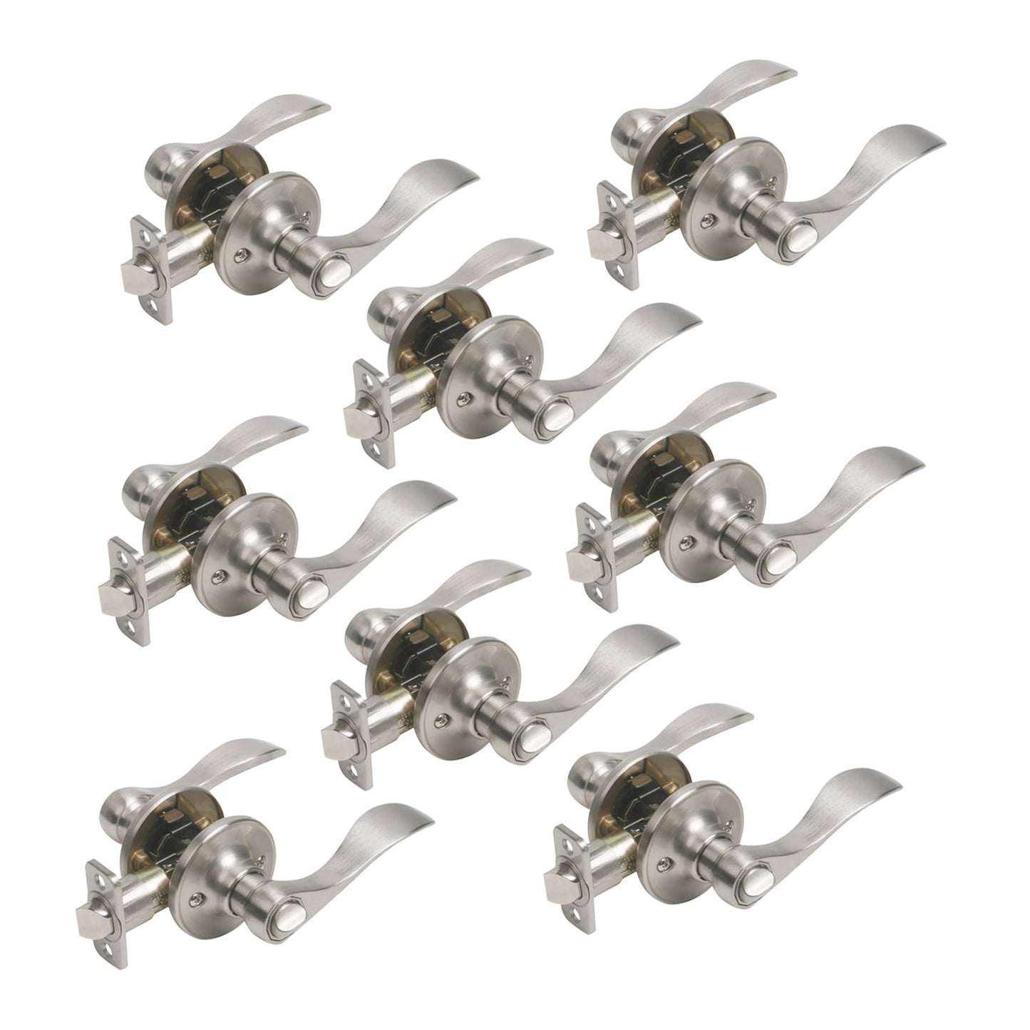 Design House Springdale Satin Nickel Universal Interior Bed/Bath Privacy Door Handle (8-Pack) 190876