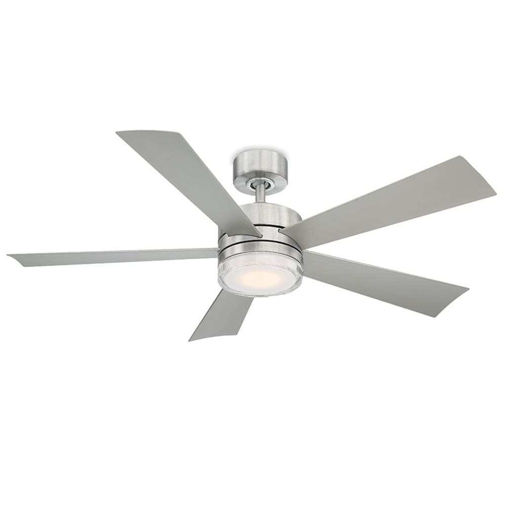 Modern Forms Wynd 52-in Stainless Steel Integrated LED Indoor/Outdoor Smart Ceiling Fan with Light and Remote (5-Blade) FR-W1801-52L-SS
