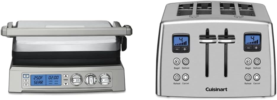 Cuisinart GR-300WSP1 Elite Griddler, Stainless Steel & CPT-435P1 4-Slice Countdown Motorized Toaster, Stainless Steel