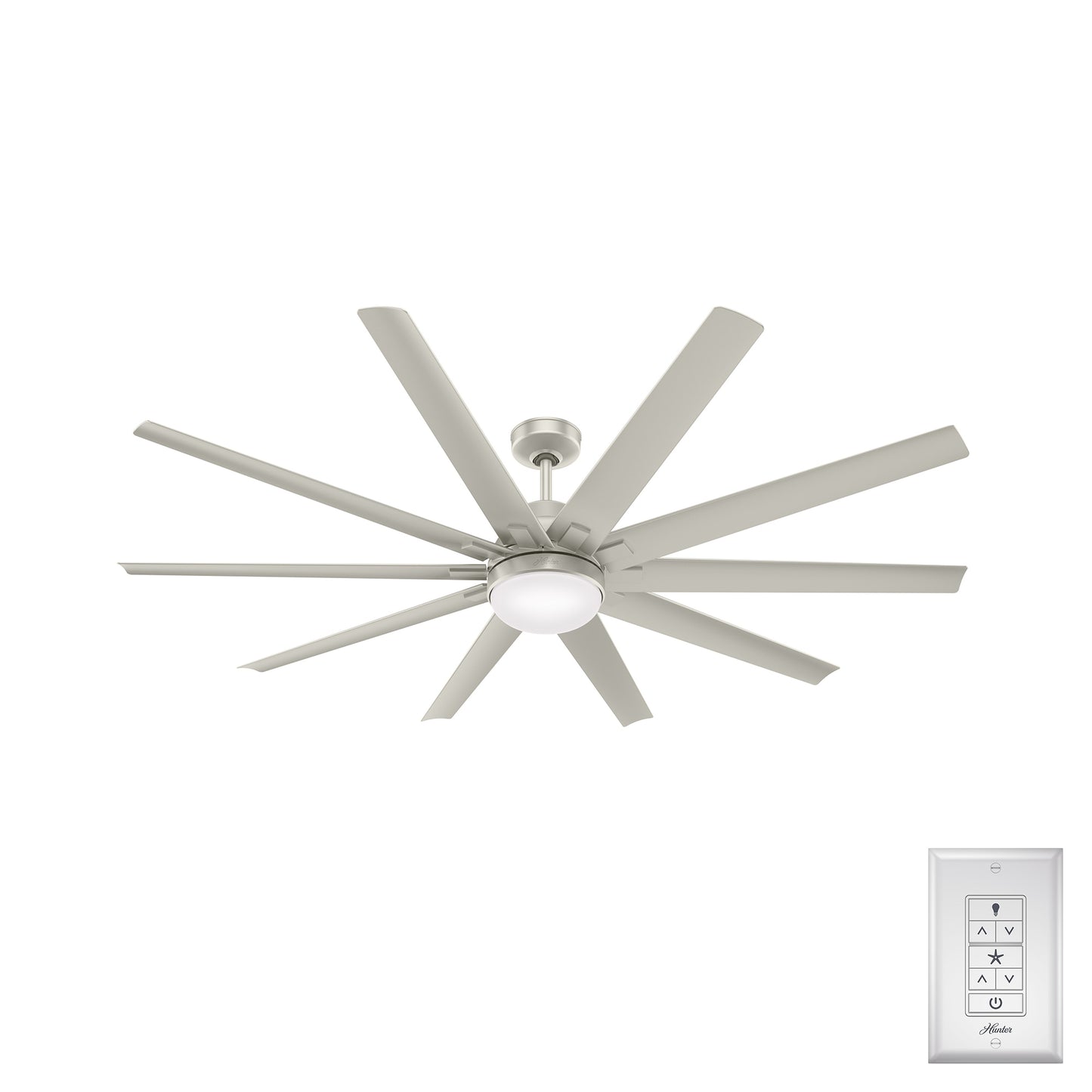 Hunter Overton SureSpeed 72-in Outdoor Matte Nickel with Matte Nickel Blades Ceiling Fan With Light ( 10 -Blade ) 4963783