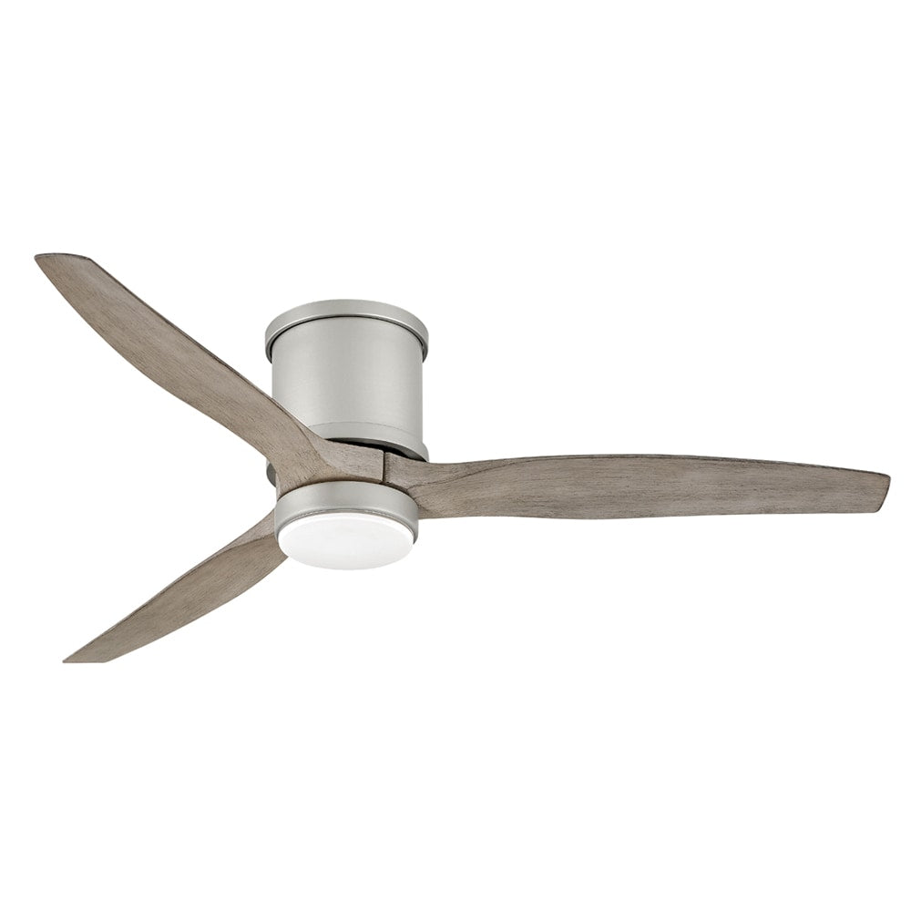 Hinkley Hover Flush 52-in Integrated LED Outdoor Flush Mount Smart Brushed Nickel with Weathered Wood Blades Ceiling Fan With Light - Remote Included ( 3 -Blade ) 4785962