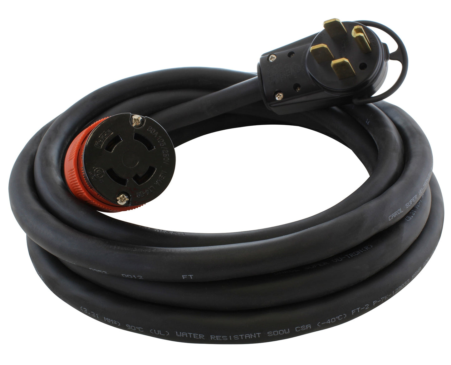 AC WORKS 50ft NEMA 14-50P to NEMA L14-30R 30 -Amp 4-wire Single to single Black Basic Flexible Adapter