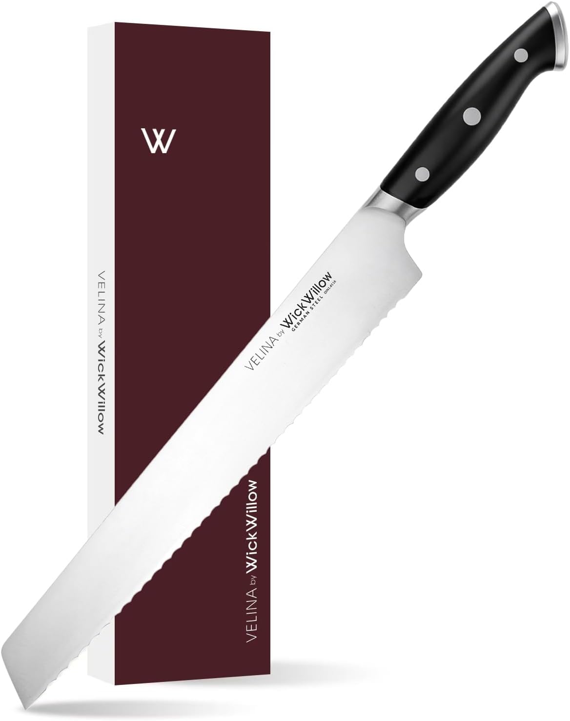 10” Bread Knife – Razor Sharp German Steel DIN1.4116 – Serrated Knife for Slicing Homemade Bread, Sourdough & Cake – Full Tang & Ergonomic Handle – Gift Box – Velina series