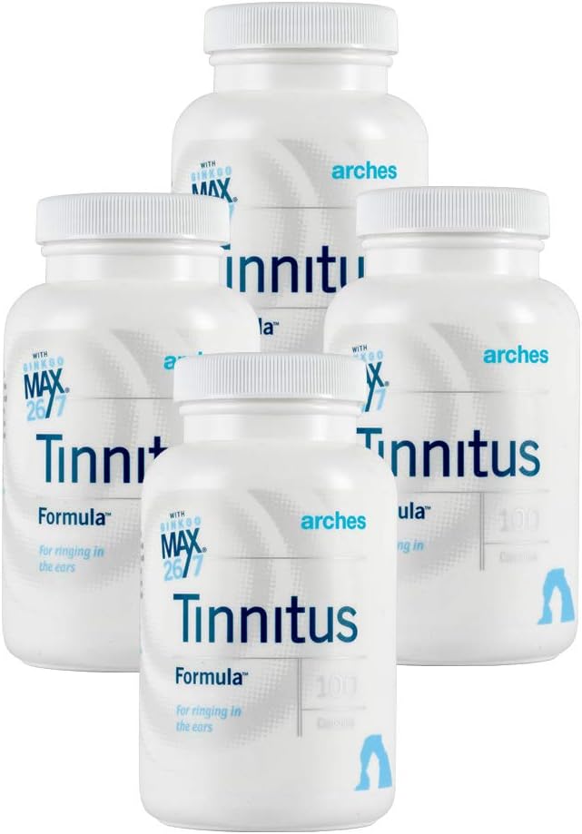 Arches Tinnitus Starter Kit - Now with Ginkgo Max 26/7 - Natural Tinnitus Treatment for Relief from Ringing Ears - 4 Bottles - 100 Day Supply