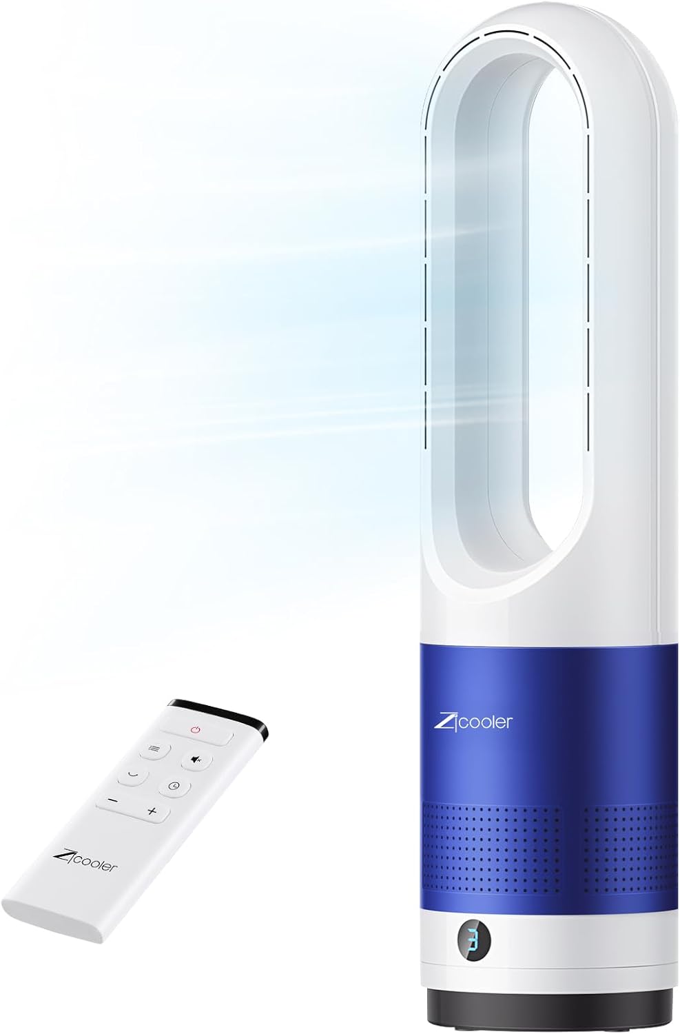 Zicooler Bladeless Fan for Bedroom, 22" Quiet Oscillating Tower Fan with Remote, 8 Speeds, 90° Wide-Angle, 35dB Quiet, 9H Timer, LED Display, Compact Bladeless Tower Fan for Living Room Office Kitchen