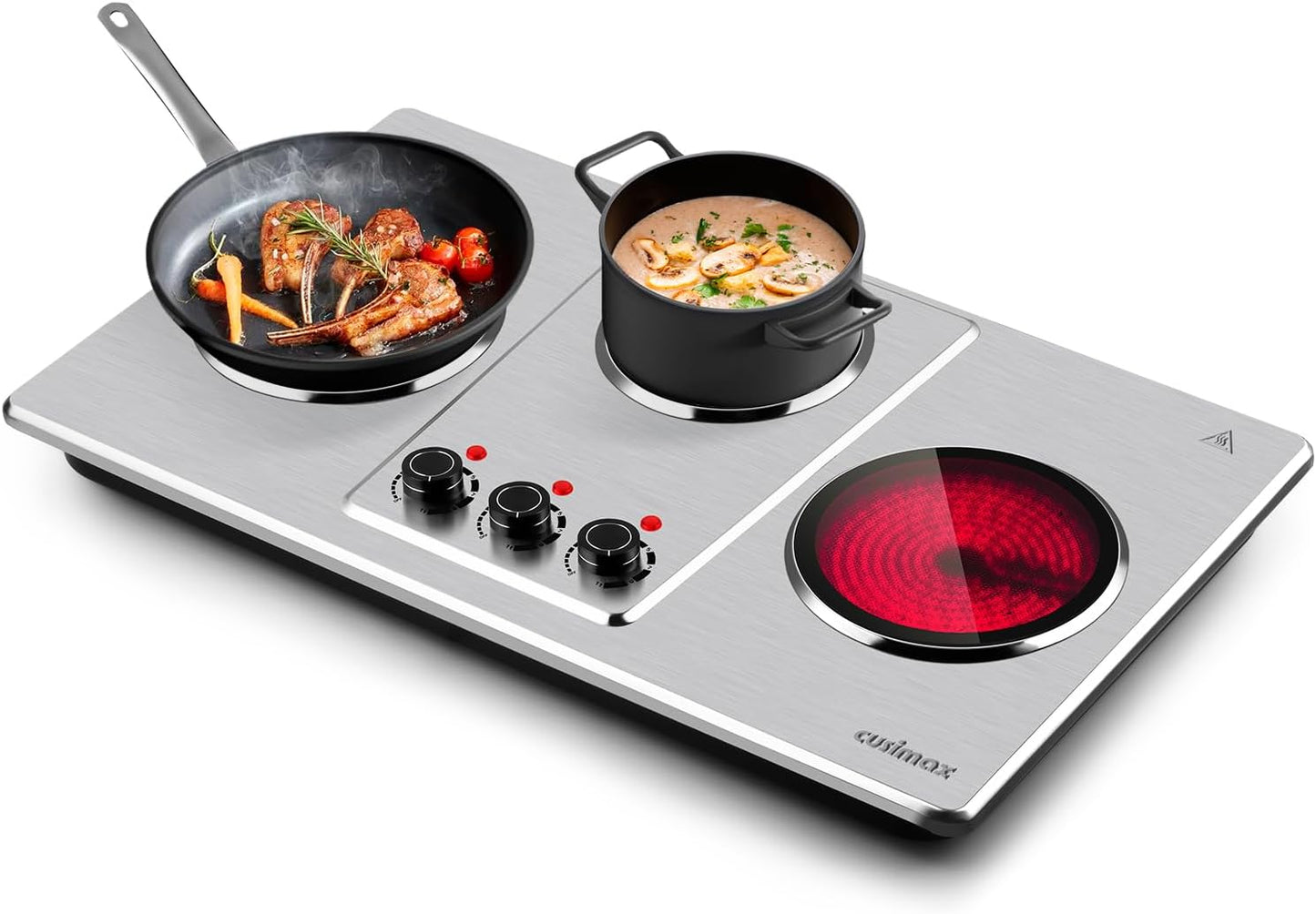 Cusimax Hot Plate Electric,Countertop Infrared Triple Burner with 7\u2033Ceramic Glass Cooktop,Electric Hot Plate for Cooking,11 Level Temperature Setting