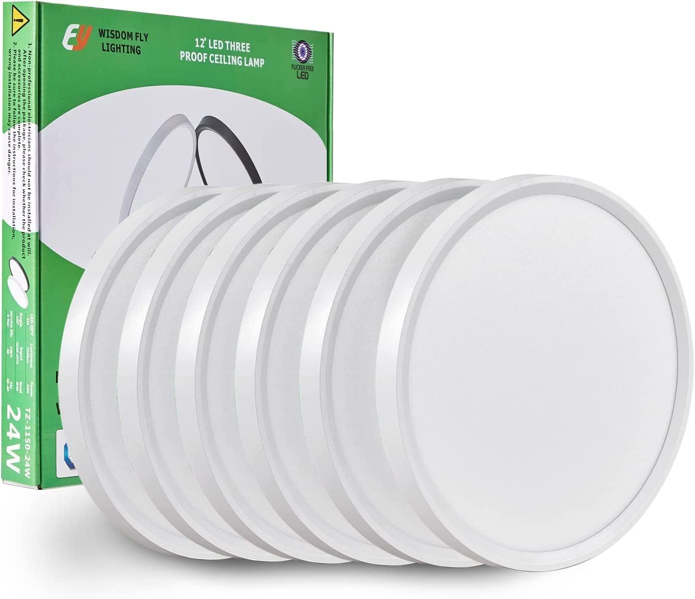 6PK 12 Inch LED Flush Mount Ceiling Light, 24W, 2520LM, 3000K\/4000K\/6000K CCT Selectable, Round Flat Panel Light Low Profile Ceiling Light Fitures for Hallway, Kitchen, Bedroom, Laundry Room