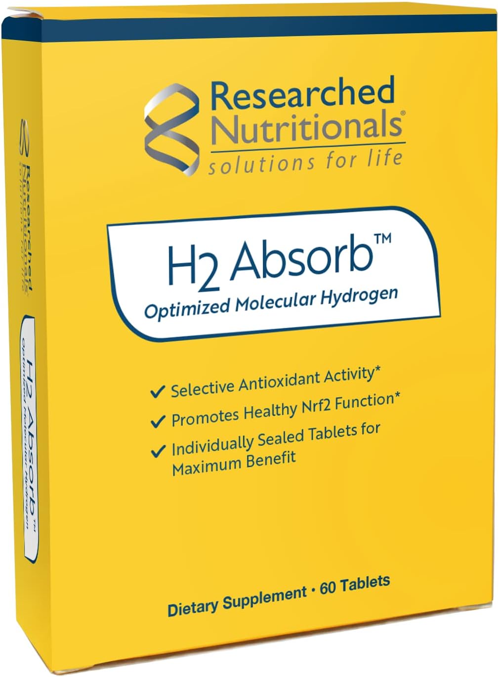 Researched Nutritionals H2 Absorb Molecular Hydrogen Tablets - Instant Hydrogenated Water & Antioxidant Supplement - Rejuvenating Drink to Promote Energy & Healthy Aging (60 Tablets)