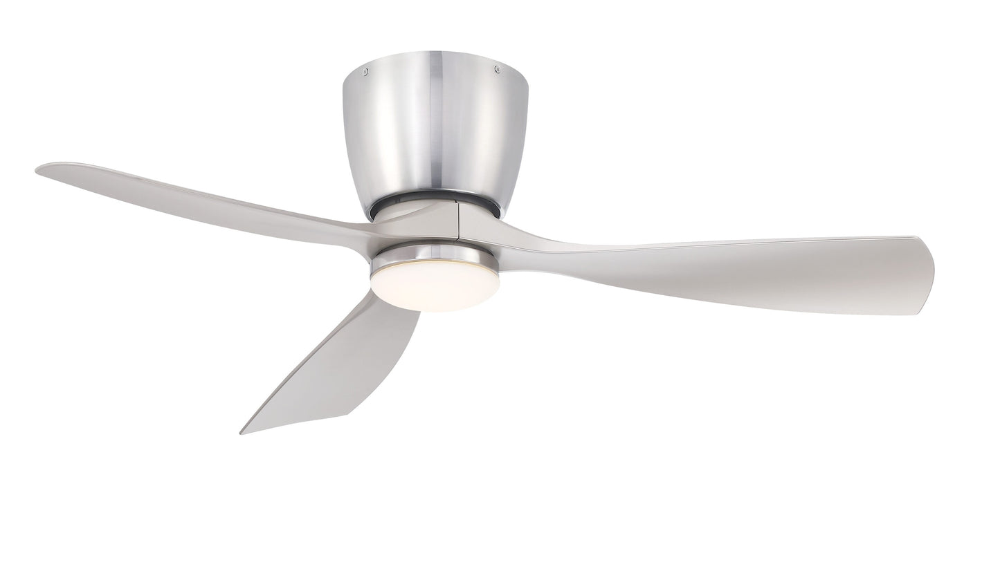 Fanimation Klinch 44-in Integrated LED Outdoor Flush Mount Brushed Nickel with Brushed Nickel Blades Propeller Ceiling Fan With Light - Remote Included ( 3 -Blade ) 5326244