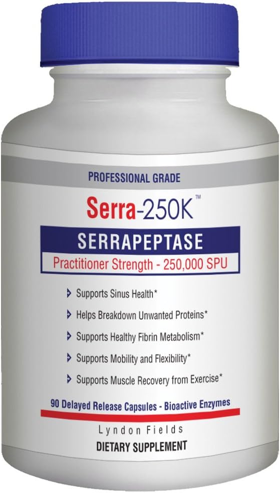 Lyndon Fields Serra-250K Serrapeptase 250,000 SPU - Supports Healthy Sinuses, 90 Delayed Release Capsules Technology, Maximum Potency