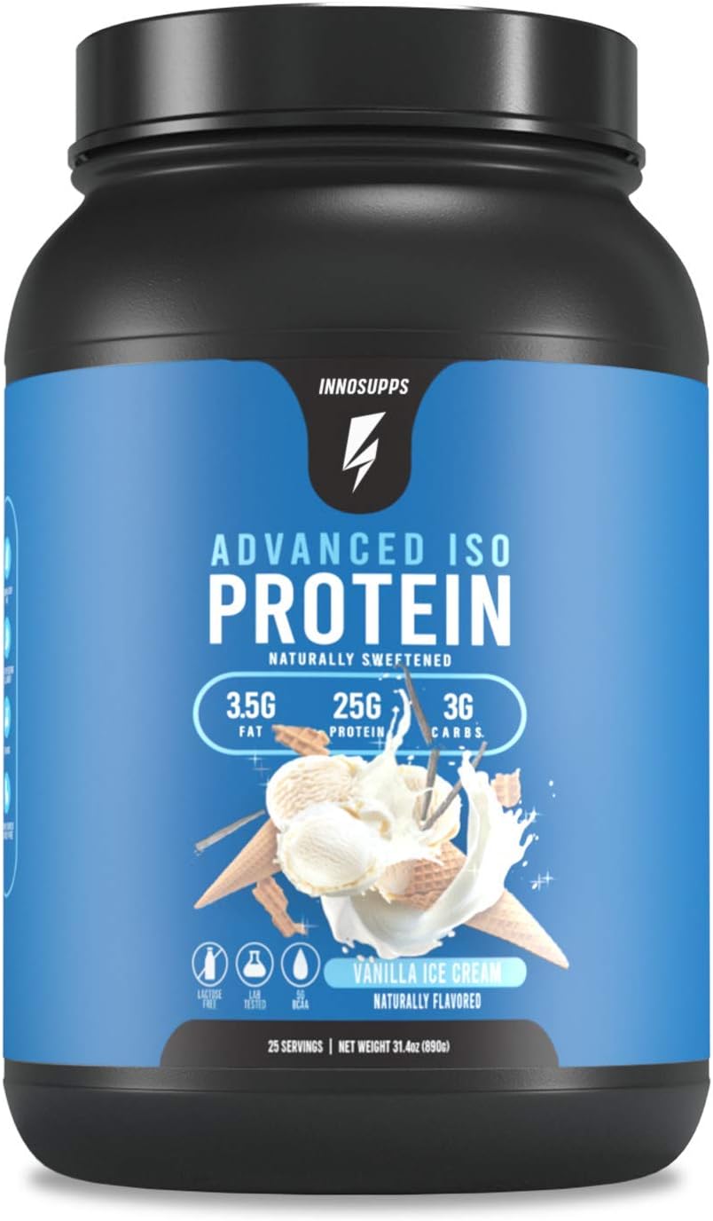 InnoSupps Advanced Iso Protein | 100% Whey Isolate Protein Powder | No Artificial Sweeteners| Low Fat, Low Carbs | 25g of Protein | Hormone Free, Gluten Free, Soy Free | (Vanilla Ice Cream)