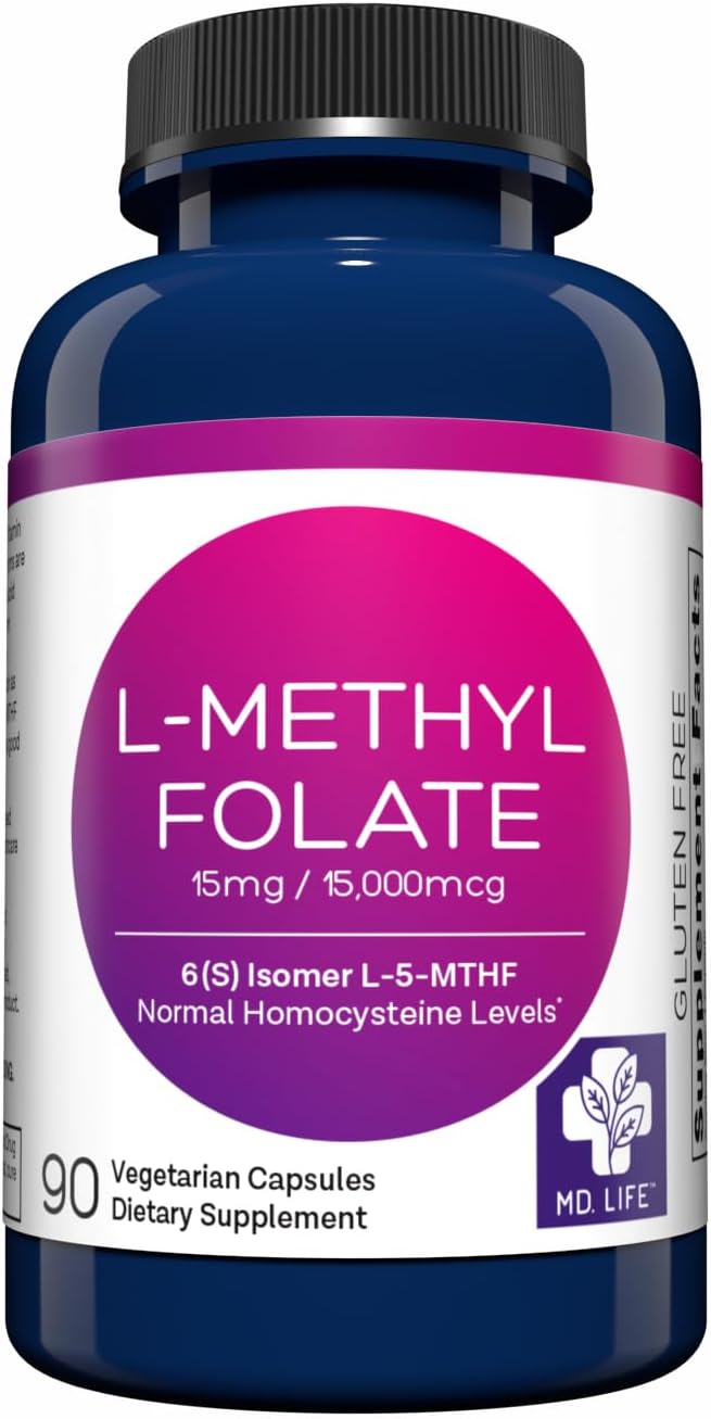 MD Life L-Methylfolate 15 mg Supplement - Professional-Grade Active L Methylfolate Supplement - 90 Capsules - L-Methylfolate 15mg - Maximum Potency MTHFR W\/ Essential Amino Acids