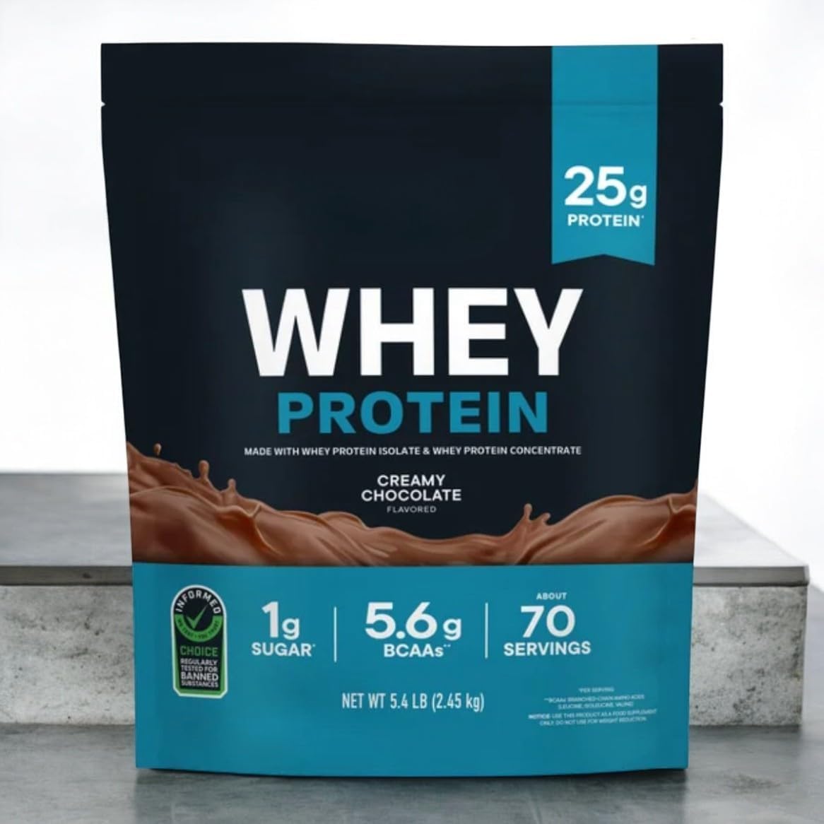 Whey Protein Powder – Creamy Chocolate, 5.4 lbs | 25g Protein + BCAAs | Low Sugar & Carbs