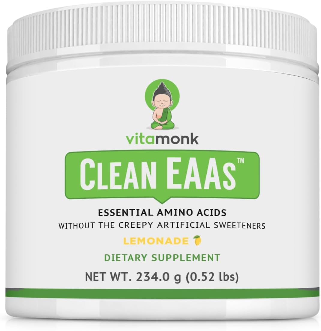VitaMonk Clean EAA - EAAs with No Artificial Sweeteners for Pre-Workout, Energy and Recovery - Max Bioavailable EAA Powder with 9 Essential Amino Acids - Natural Lemonade Flavor