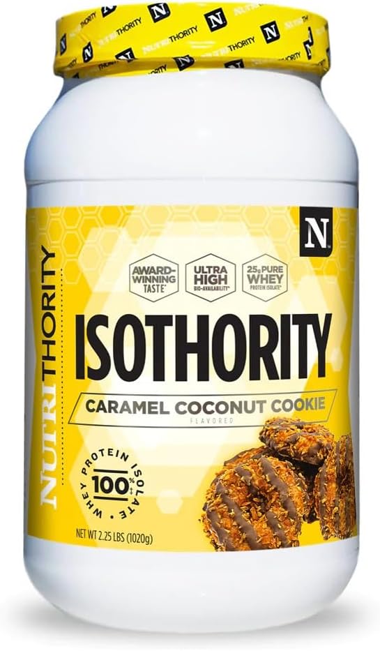 Isothority Whey Protein Isolate, Caramel Coconut Cookie, 2 lb - Ultra Absorbable Branched Chain Amino Acids (BCAA) Powder with 25g Per Serving, Low Carb - Build Muscle & Accelerate Recovery