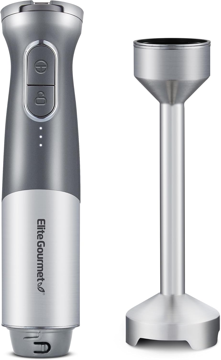 Elite Gourmet EHB1300 Cordless, Rechargeable Hand Blender, Variable Speed Blending with One-Touch Power Button, Stainless Steel Blades, Portable, Easy Control Stick Mixer, Baby Food, Charcoal Grey