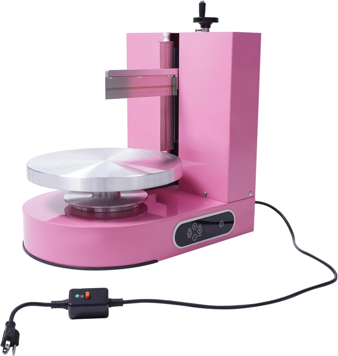CUBELLIN Automatic Cake Decorating Machine 4-12 Inch Cake Coating Smoothing Scraping Machine 60-320RPM High Speed Electric Cake Cream Spreading Machine (Pink)