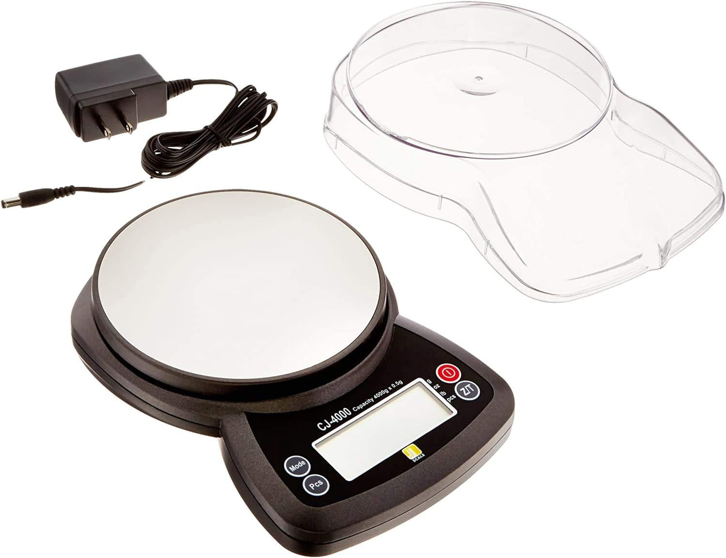 Jennings CJ-4000 Compact Digital Weigh Scale 4000g x 0.5g PCS JScale Black AC Adapter