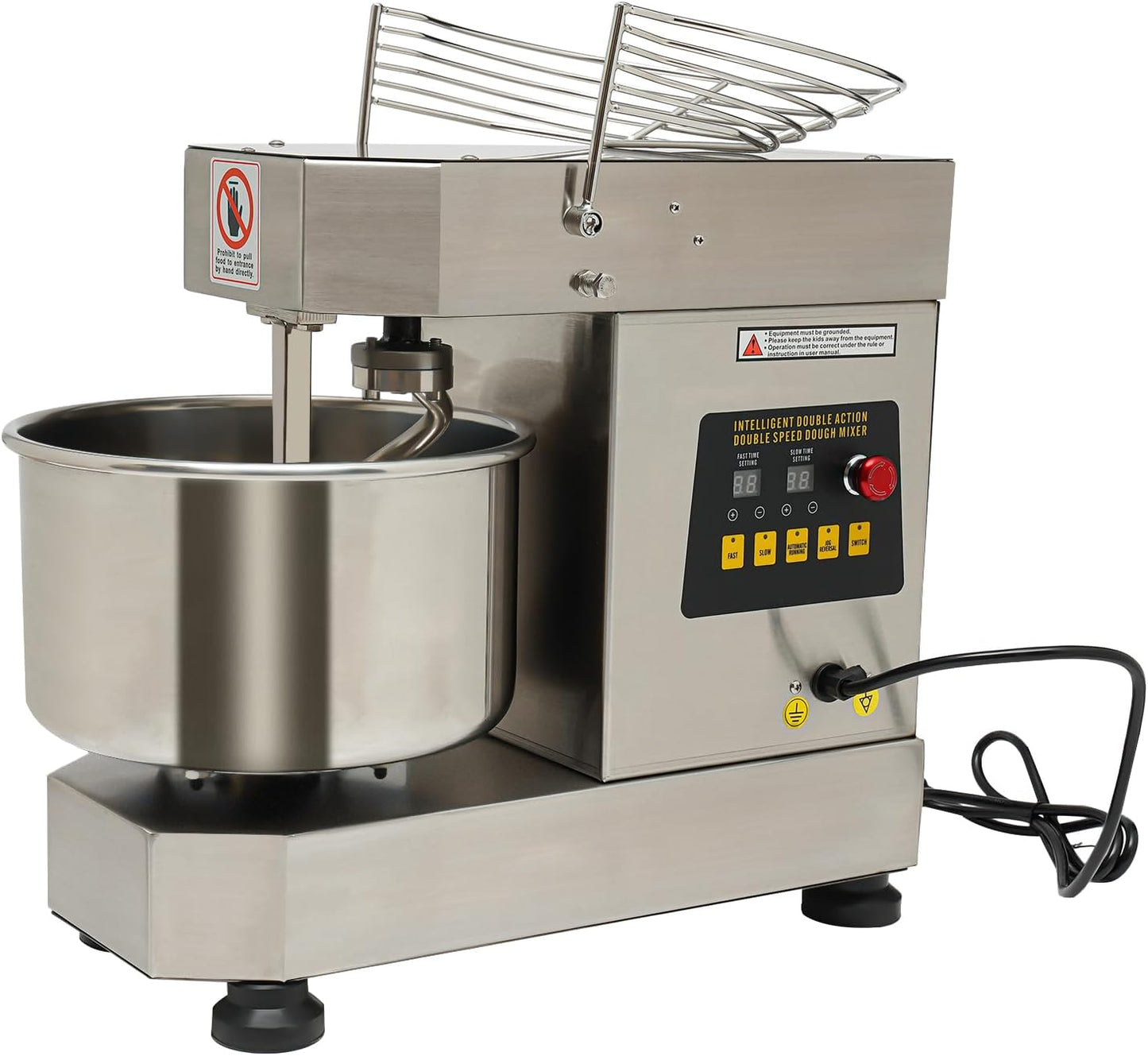 Dough Mixer, 10LCommercial Food Mixer with 2 Speed & Waterproof Switch, 750W Powerful Stainless Steel Bowl Electric Pizza Bakery Mixer, Portable Electric Dough Kneading Machine for Kitchen