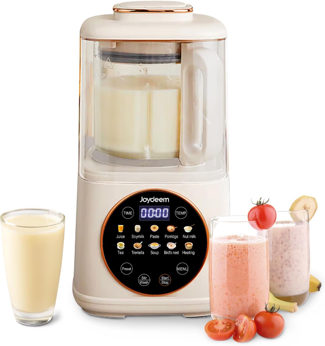 Joydeem JD-J03 Cooking Blender with Soundproof Shield, Hot Cold Blender for Filter-free Soy Milk & Juice, 8-Speed and Temperature Control, 12H Preset, 1100ml, White