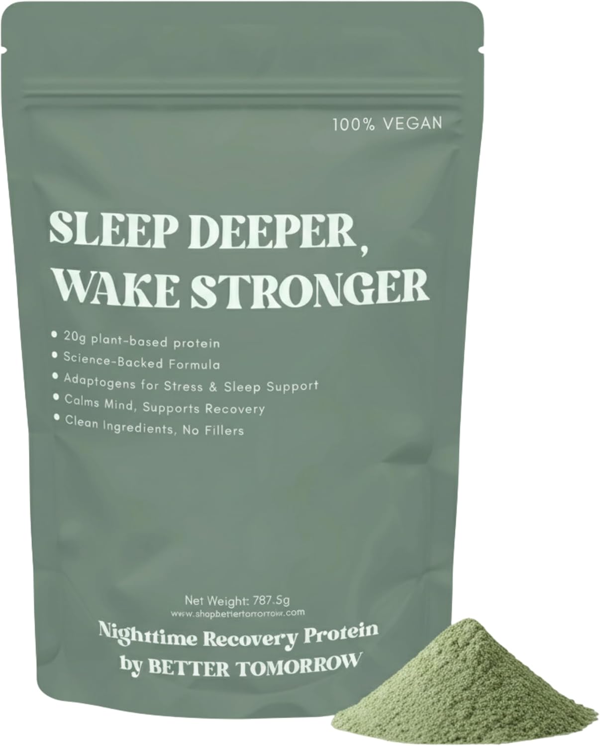 Better Tomorrow Nighttime Recovery Protein β 20g Plant-Based Pea Protein + Adaptogens | Sleep Support, Muscle Recovery, Stress Relief | Vegan, Dairy-Free, No Artificial Sweeteners