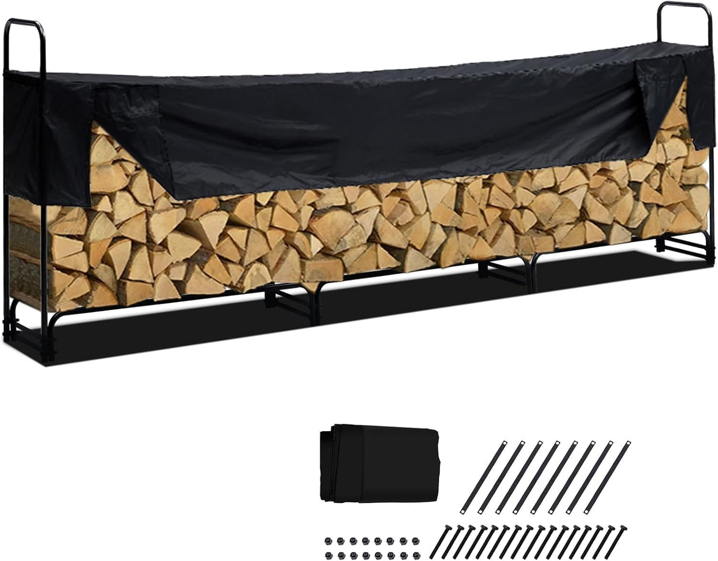Firewood Rack - Indoor Outdoor Firewood Rack Holder 12.5FT, Stainless Steel Firewood Rack with Waterproof Cover, Durable Design, Weather Resistant, Easy Assembly