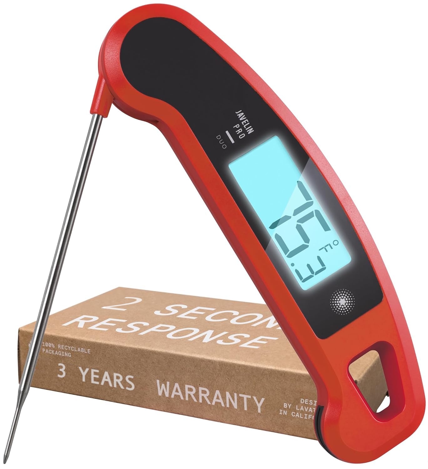 Lavatools Javelinยฎ PRO Duo Ultra-Fast 2-Second Professional Digital Instant Read Meat Thermometer for Grill and Cooking, Auto-Rotating Backlit Display, IP65 Water Resistant, NSF Certified \u2013 Sambal