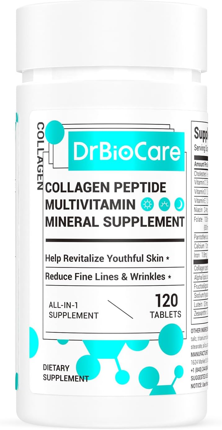 DrBioCare Collagen Peptides for Women, Beauty Vitamin & Mineral Supplement,Contains Vitamin D3, Probiotics for Women & Collagen Peptides,Vitamin E,Vitamin B Complex - Made in USA - 120 Tablets