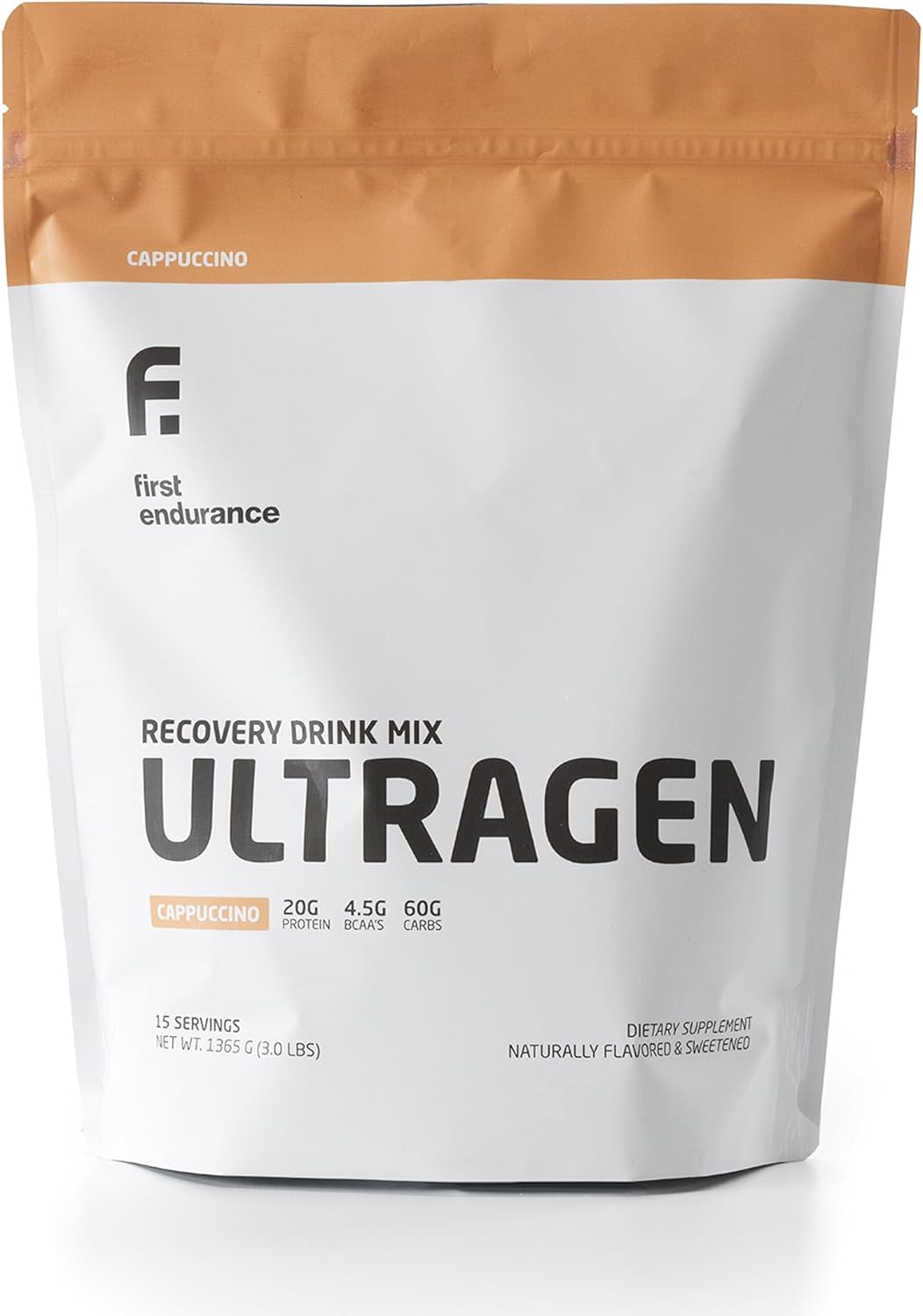 FIRST ENDURANCE Ultragen Workout Recovery Drink Powder, Protein Mix, Boosts Energy, Accelerates Recovery | Cappuccino, 15 Servings