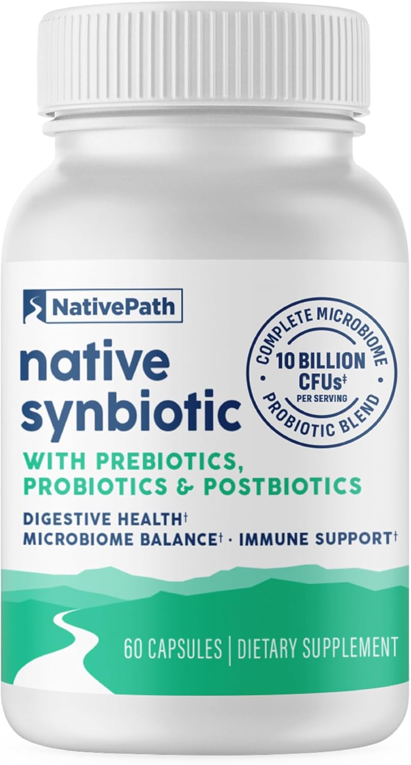NativePath Complete Synbiotic - Pre, Pro & Postbiotic 3-in-1 for Gut Health & Digestive Support - 10 Billion CFU, 30 Servings