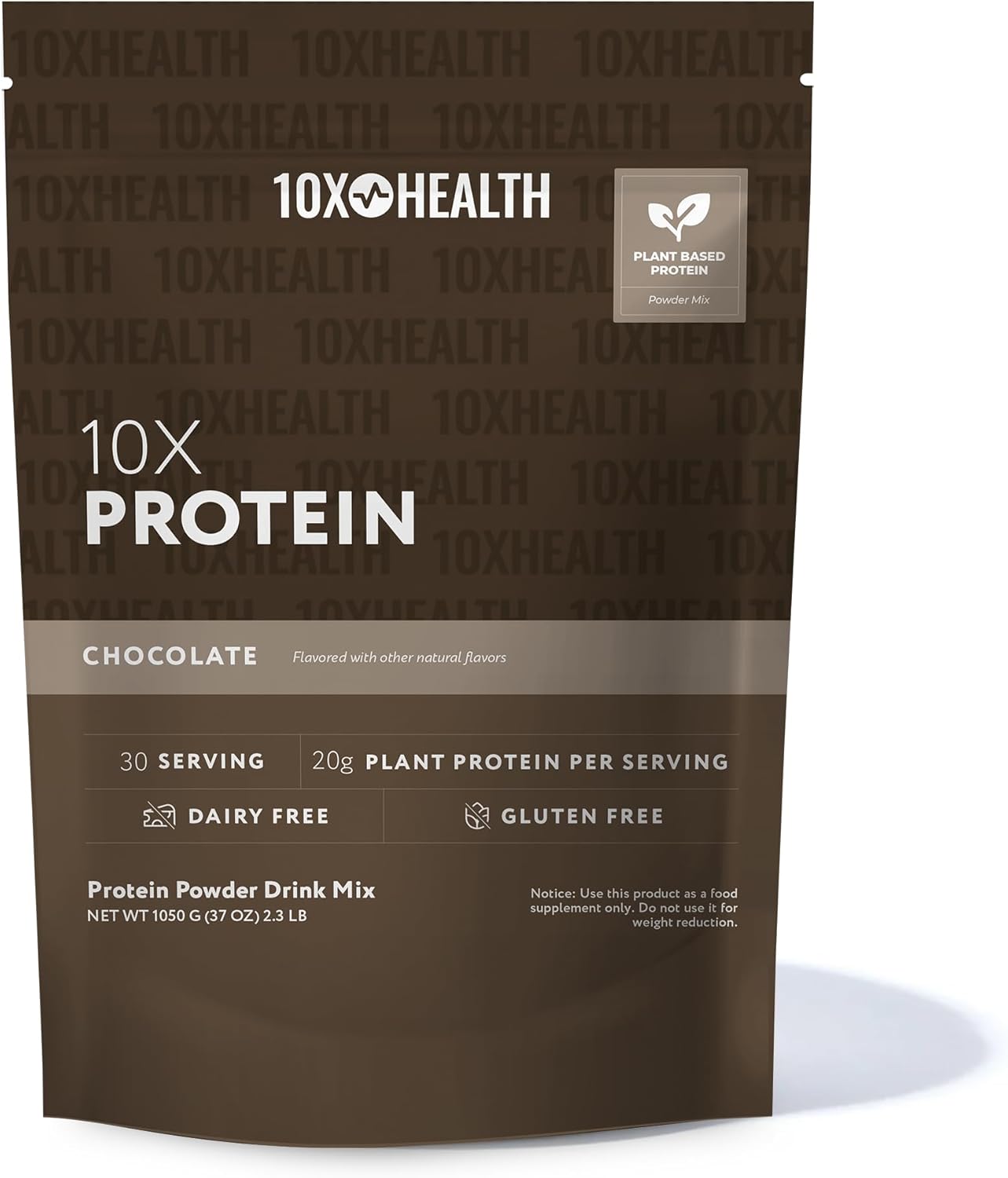 10X Health Vegan Protein Powder - 20g per Serving Plant Based Protein Powder for Muscle Support, Strength & Nutrition - Dairy-Free & Gluten-Free - Chocolate 2.3 lbs, 30 Servings