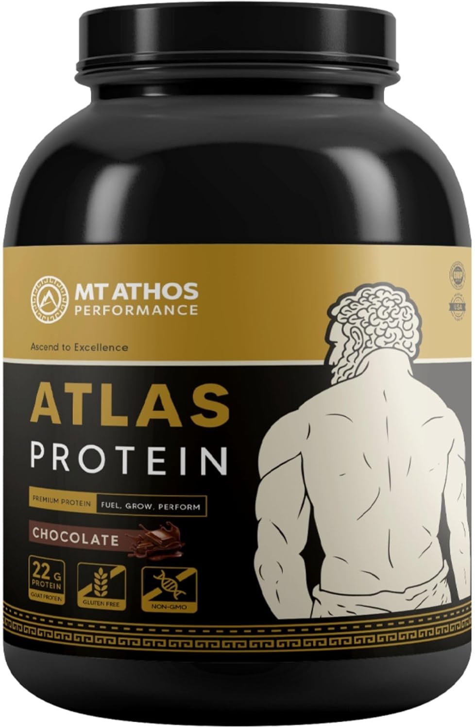 Mt. Athos Performance Atlas Chocolate Protein Powder | Goat Milk Whey with Casein Protein | 22 g Protein per Serving | Chocolate | 28 Servings