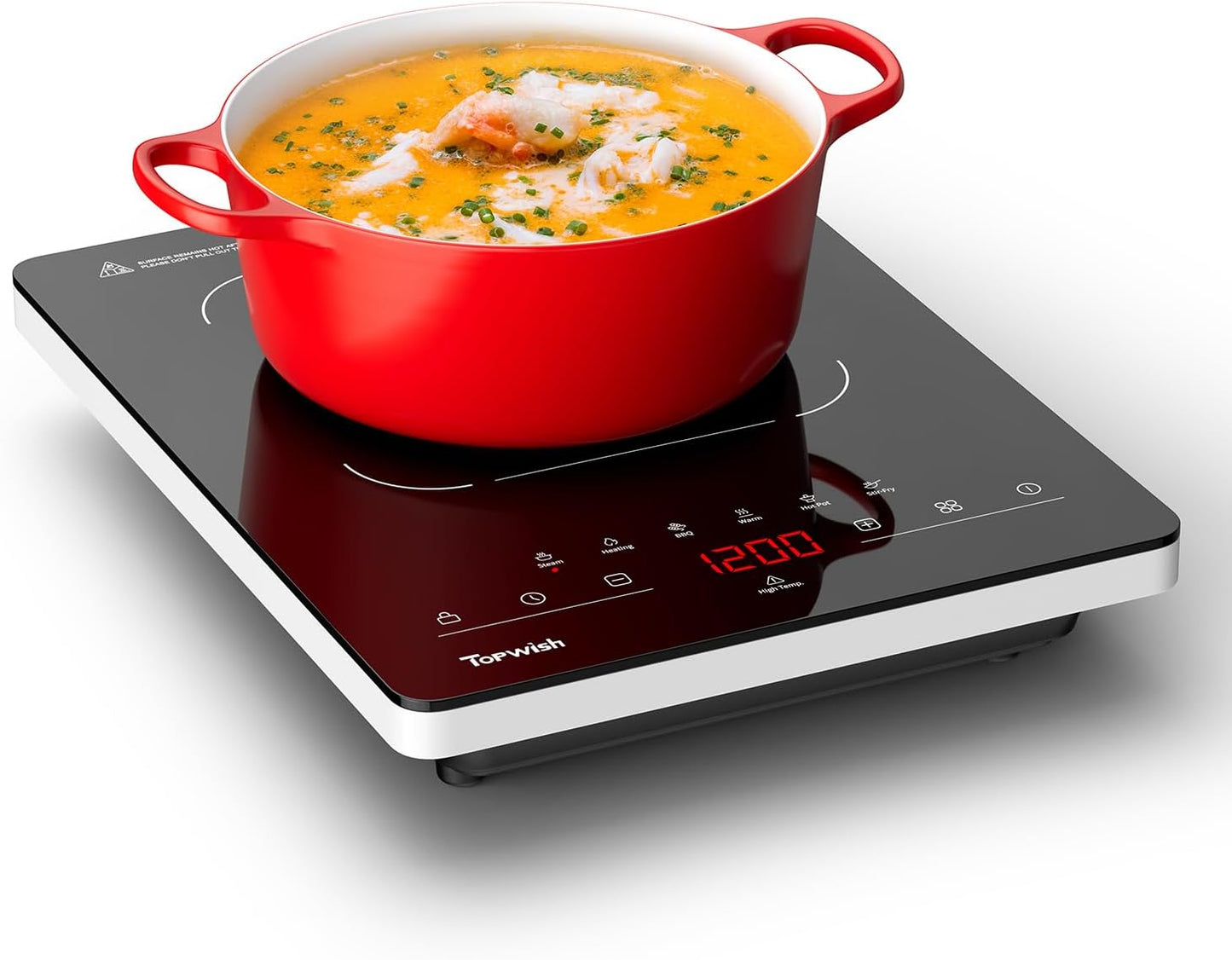 TOPWISH Portable Electric Stove,110V Single Burner Electric Cooktop, Countertop Burner Hot Plate with 6 Preset Functions,10 Power Levels,LED Touch Control, Child Lock &Timer