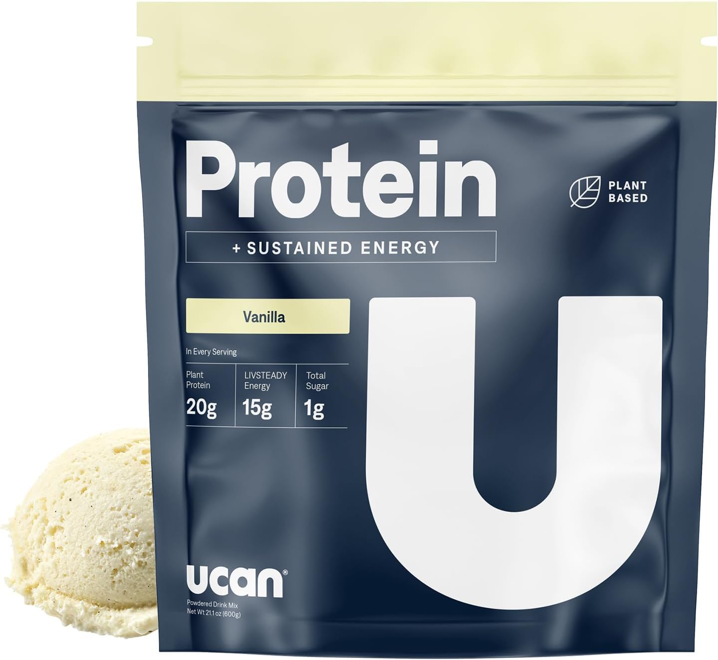 UCAN Energy + Plant Protein Powder - Vegan Plant Based Protein 20g Pea Protein with Amino Acids EAAs & BCCAs - Keto Protein Powder - No Added Sugar, Gluten-Free - Vanilla - 12 Servings