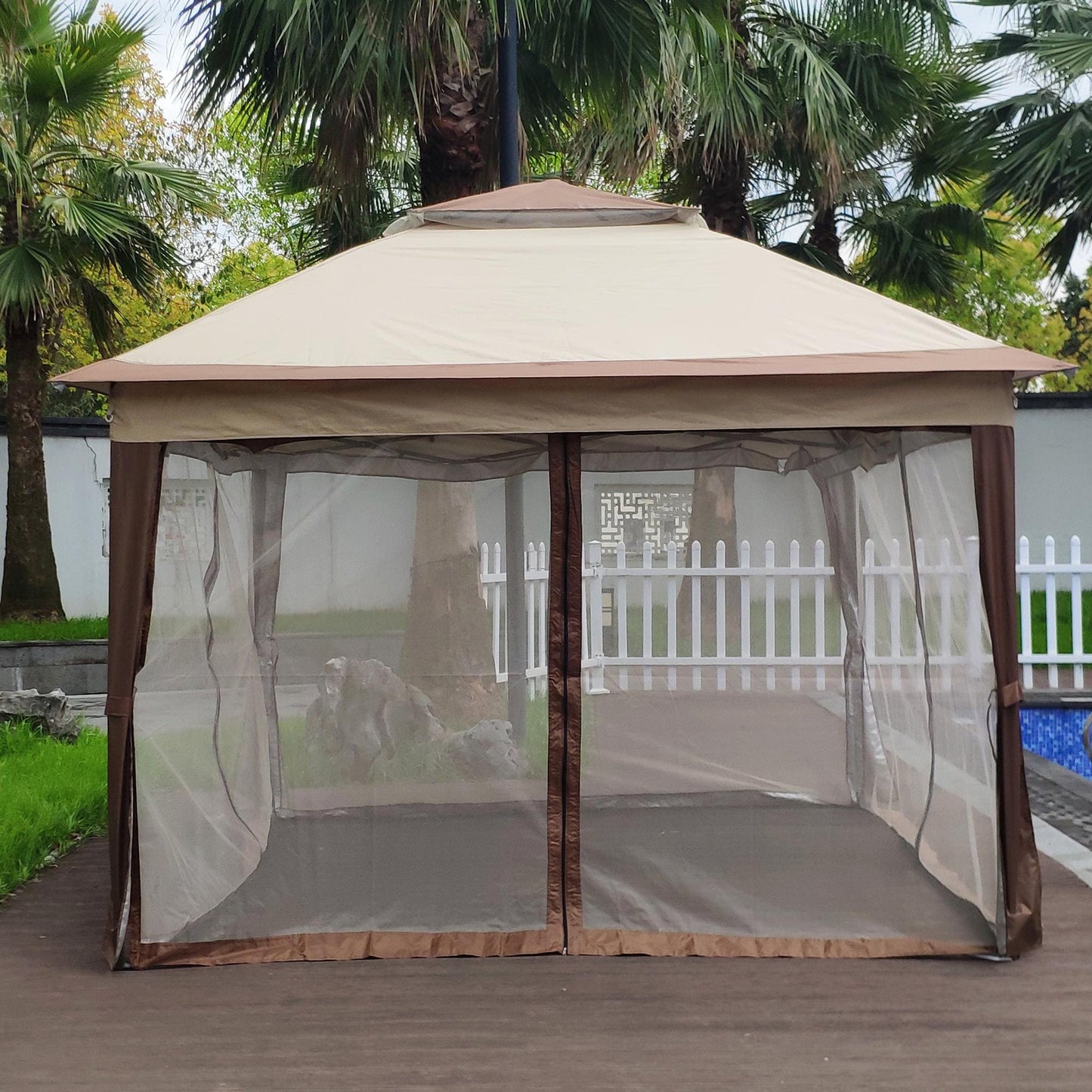 BABOOM 11-ft x 11-ft Patio Canopy Coffee with Soft Top Roof (Screen Included)