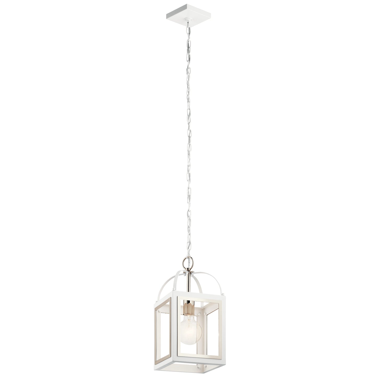 Kichler Vath 1 -Light White w/Polished Nickel Vintage Lantern Medium Hanging Pendant light 2479401
