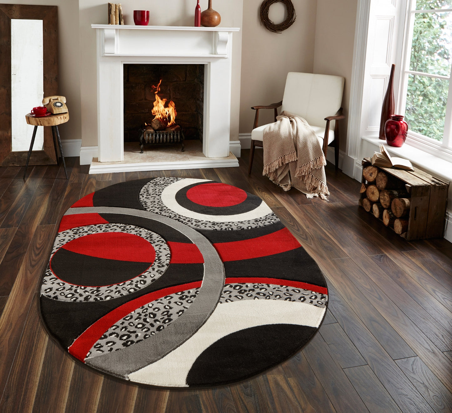 MDA Rugs Orelsi 5 x 8 (ft) Polypropylene Black/Red Oval Indoor Abstract Area rug
