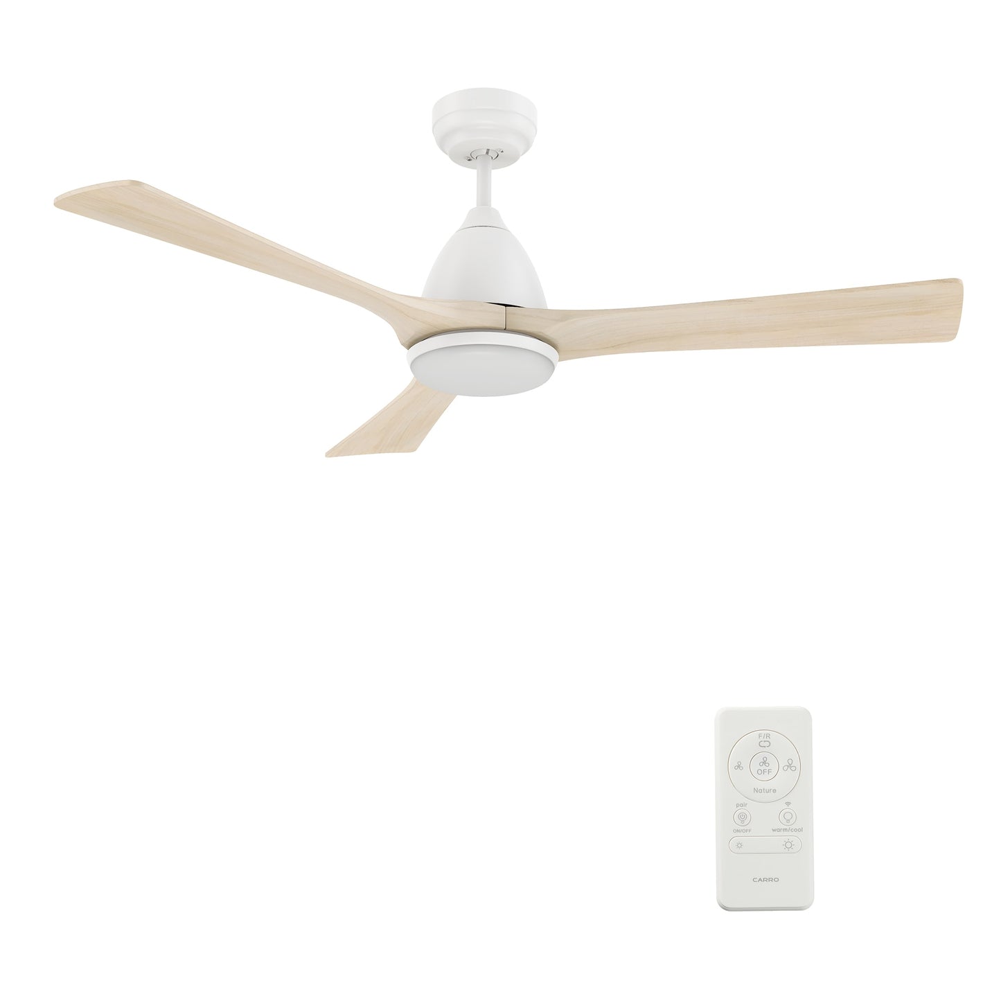 CARRO USA Antrim 52-in White with Solid Wood Whitewashing Blades Indoor/Outdoor Smart Ceiling Fan with Light and Remote (3-Blade) LS523A2-L12-WM1-1