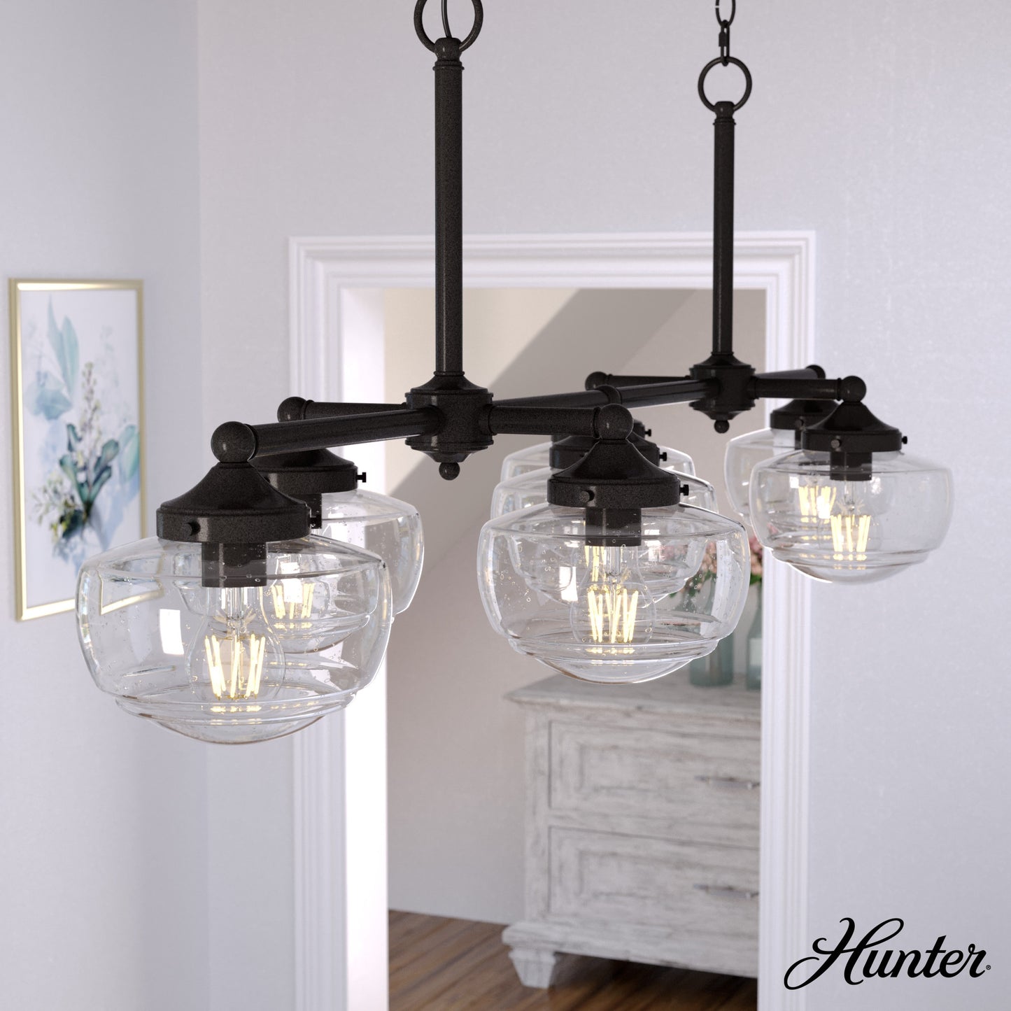 Hunter Saddle Creek 7 -Light Satin Bronze Transitional For Use in Bedrooms, Dining Rooms, Foyers, Kitchens, Living Rooms Chandelier 5281575