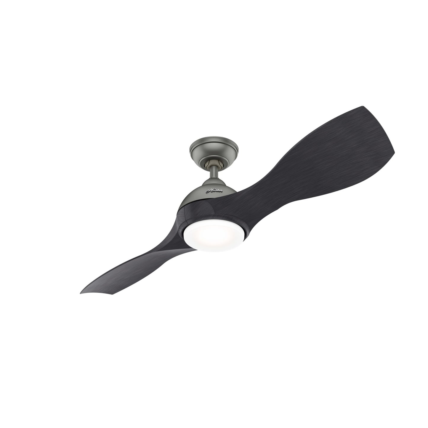 Hunter Milstream SureSpeed 56-in Integrated LED Outdoor Matte Silver with Black Ash Blades Propeller Ceiling Fan With Light - Remote Included ( 2 -Blade ) 2366478