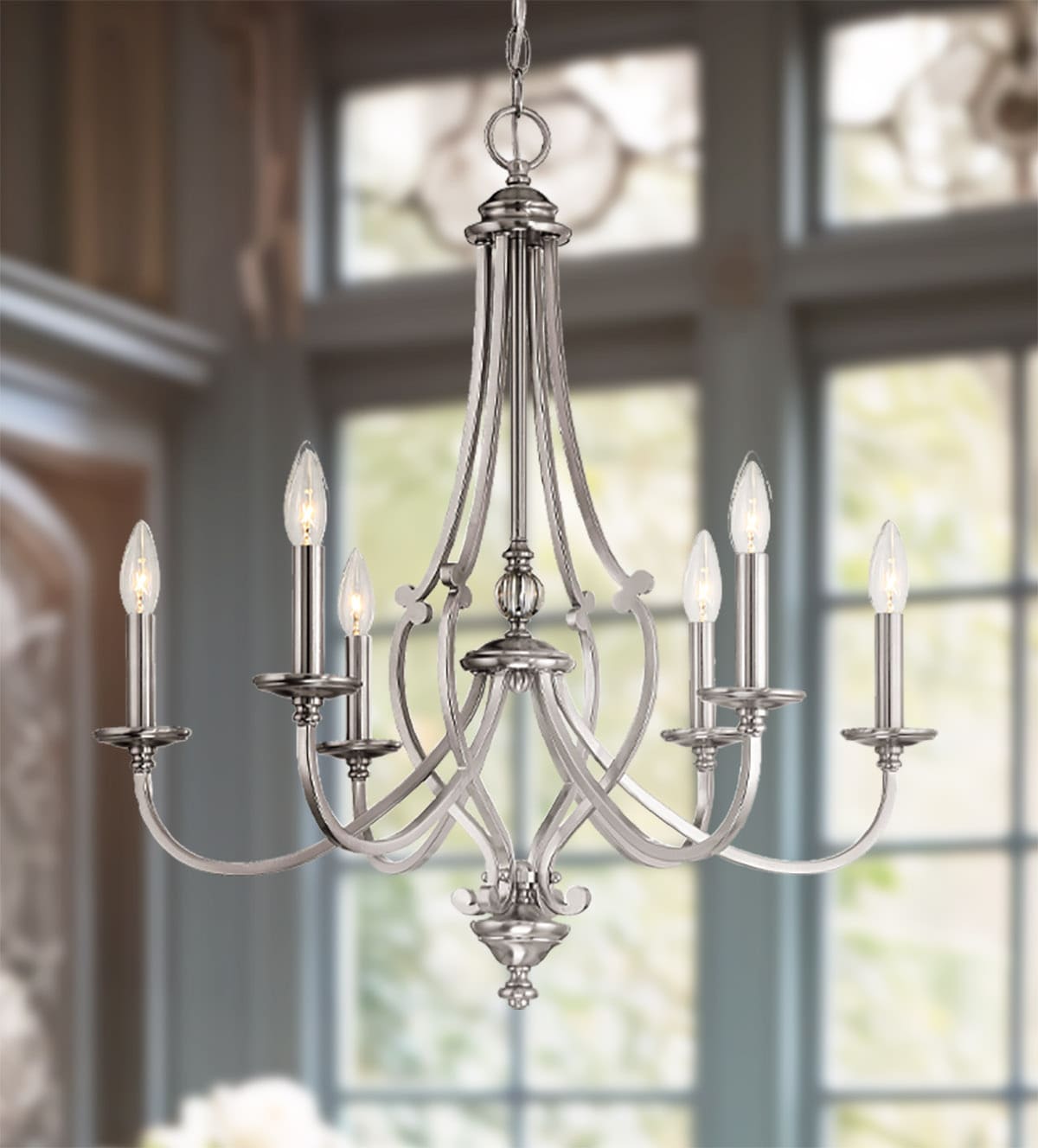 Minka Lavery Savannah Row 6 -Light Brushed Nickel Traditional For Use in Bedrooms, Dining Rooms, Foyers, Living Rooms Chandelier 1664272