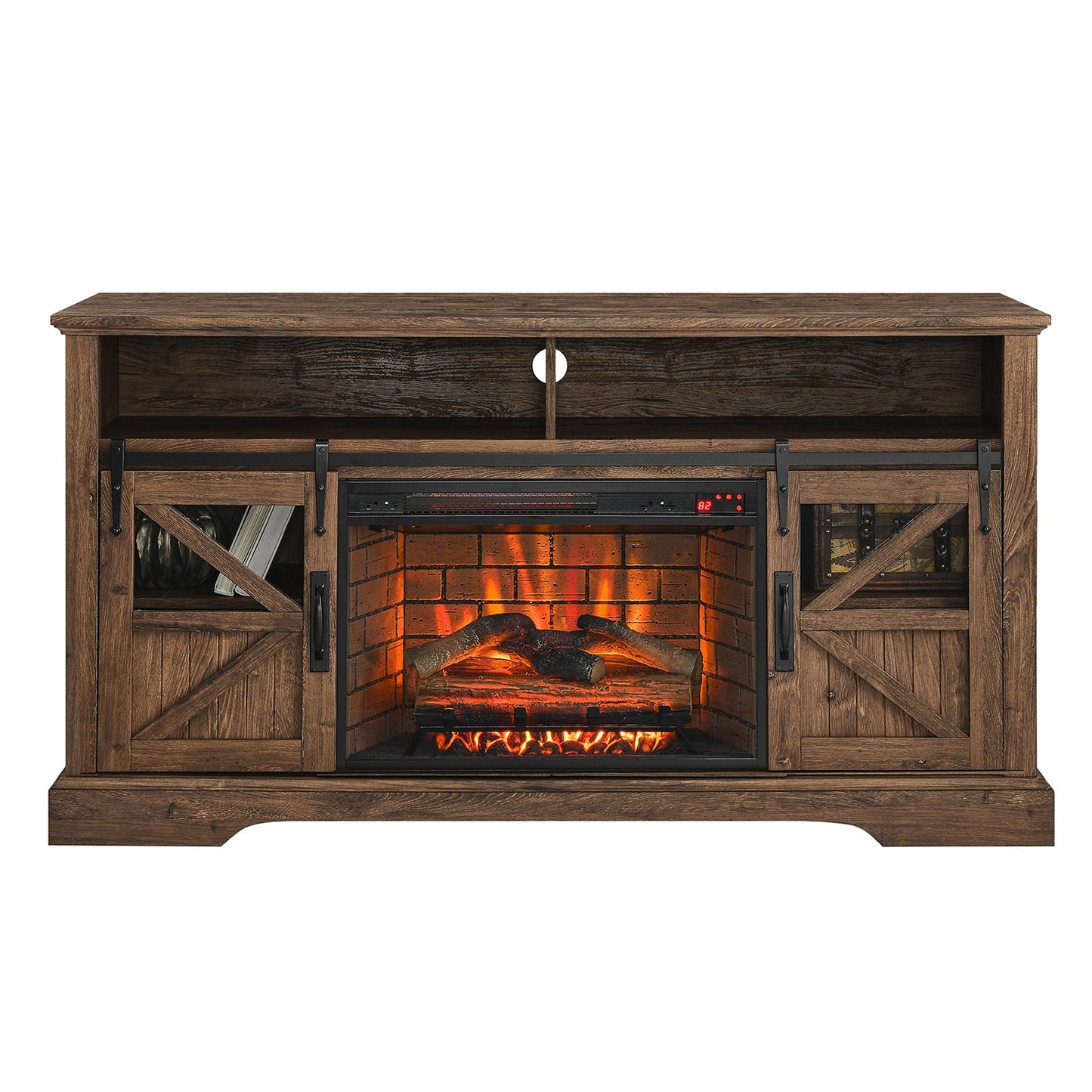 SINOFURN 60-in W Brown TV Stand with LED Electric Fireplace SYC070010BN