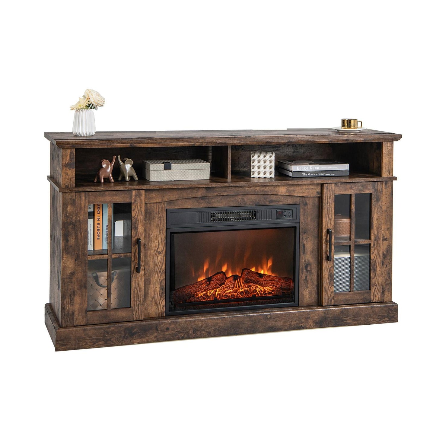 BABOOM 58-in W Brown TV Stand with Fan-forced Electric Fireplace BOM-06US-BN-CO