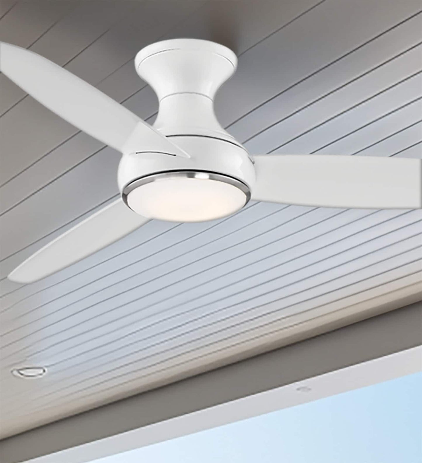 Minka Aire Concept III 54-in White LED Indoor/Outdoor Flush Mount Smart Ceiling Fan with Light and Remote (3-Blade) F467L-WH