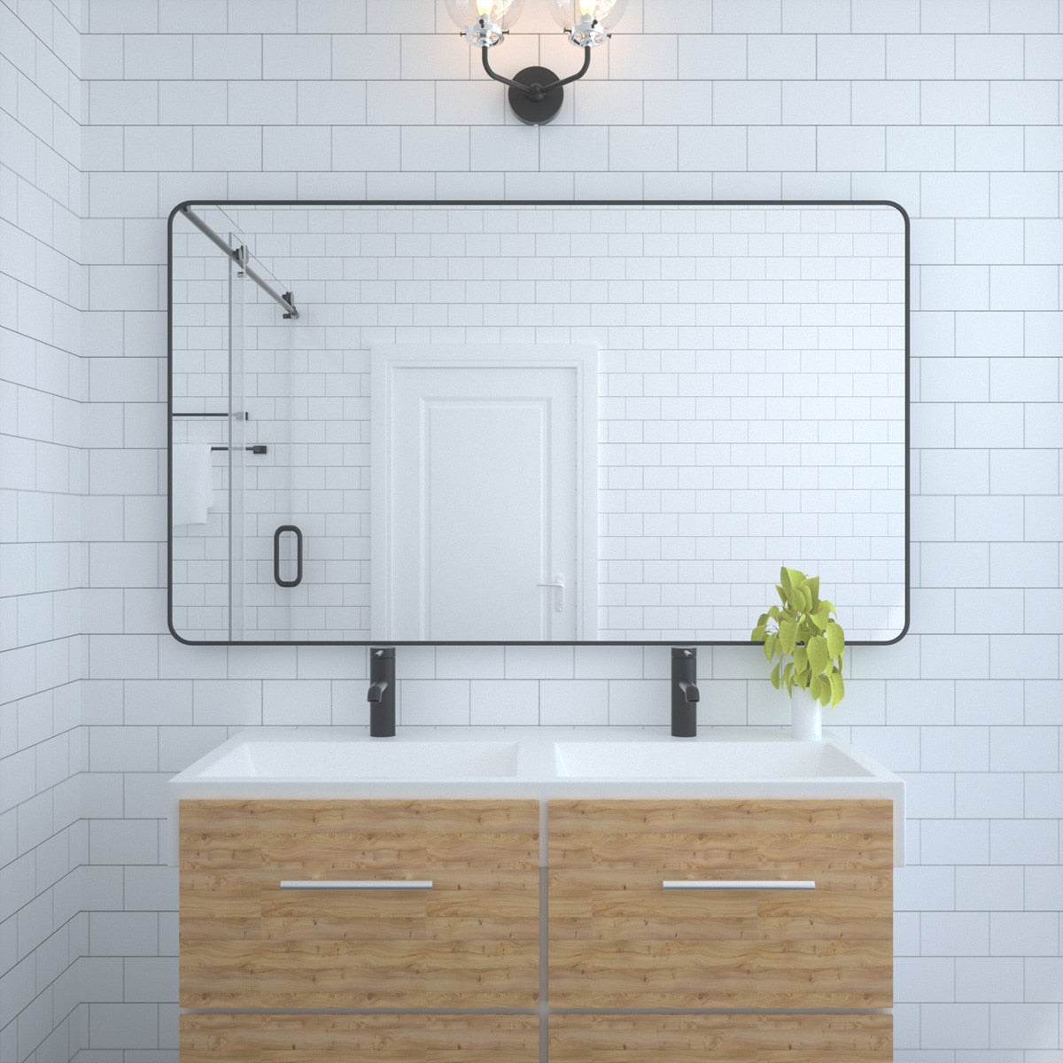 Forclover 60-Inches x 36-Inches Framed Rectangle Bathroom Vanity Mirror ( Matte Black )